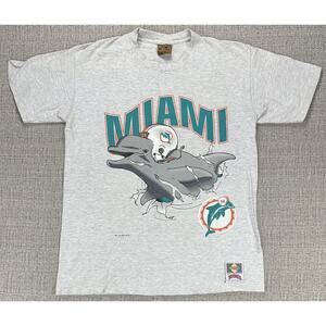 Vintage Miami Dolphins Shirt Mens Medium Gray Breakthough Nutmeg Mills USA 90s